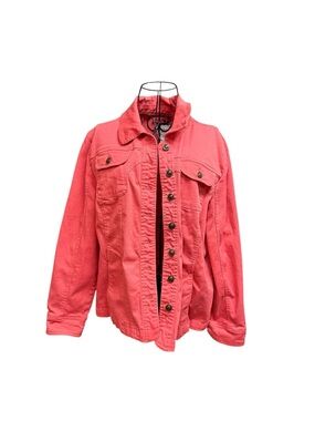 Live a Little Coral Button-Front Jean Jacket 1X